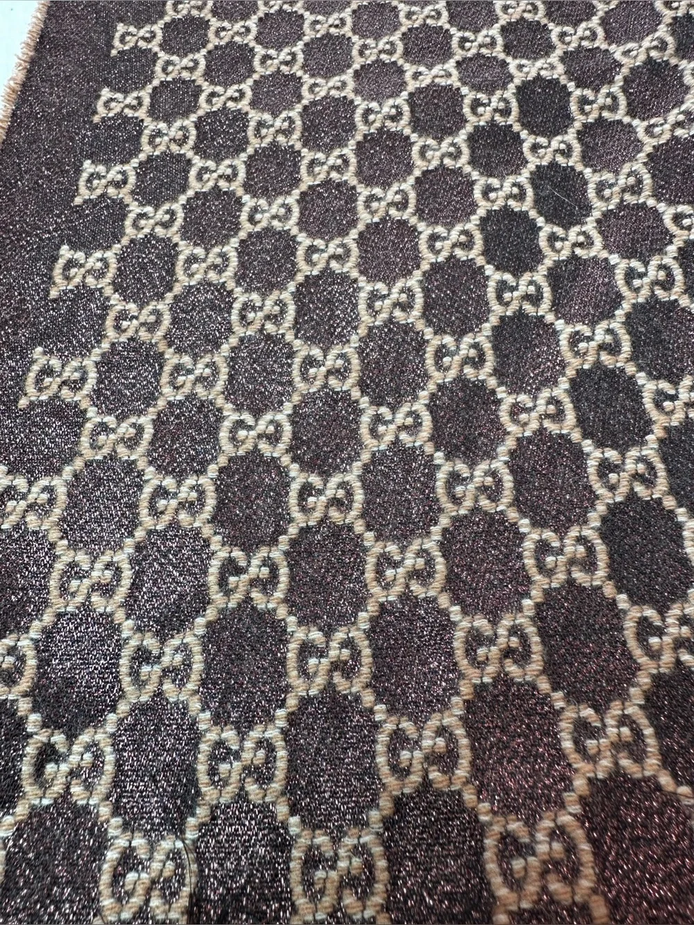 Gucci Brown & Tan GG Logo Scarf with brown Fringe